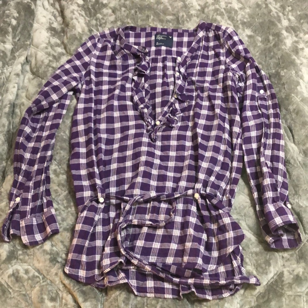 American Eagle Ruffled Belted Flannel 14 Shirt